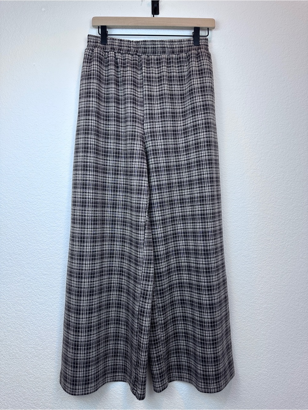 CIDER Brown Plaid Wide Leg Pants Elastic Waist NWT Size M